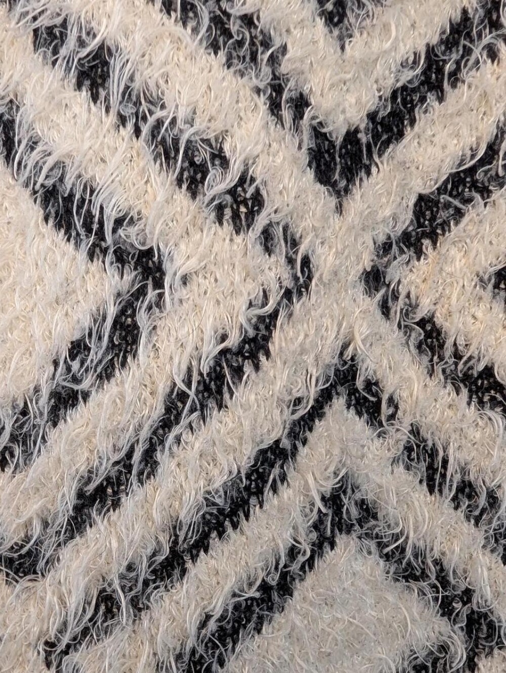 August Silk White & Black Eyelash Knit Diamond Pattern Fuzzy Long Cardigan - Picture 4 of 8